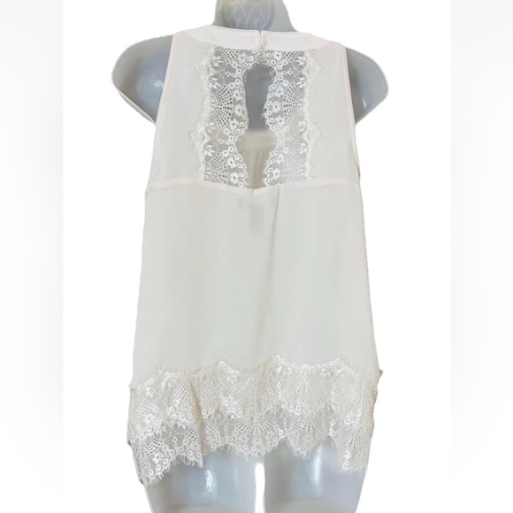 White House Black Market XS Lace Beaded Semi Sheer Lace Top Cami Light Beige - Picture 3 of 10